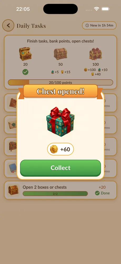 A chest of rewards opening